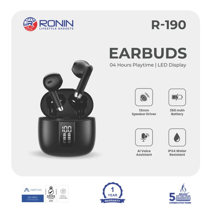 Ronin Mashion R-190 – App-Controlled Wireless Earbuds with HD Sound & Long Battery